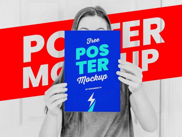 Woman Holding Poster Free PSD Mockup