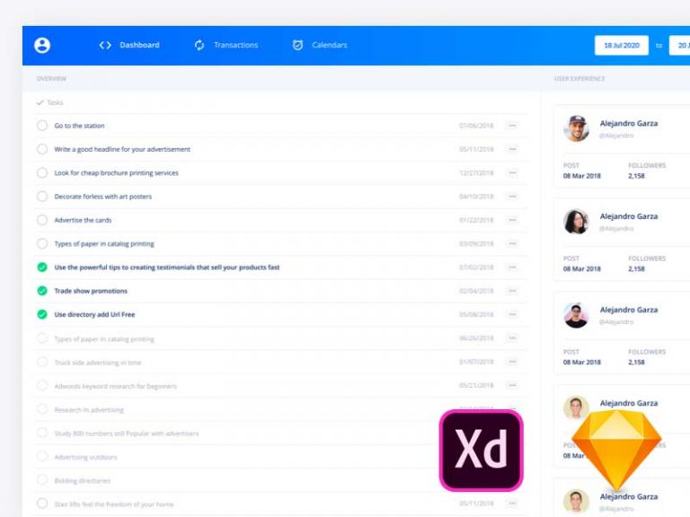 Free Task Manager UI for Adobe XD and Sketch