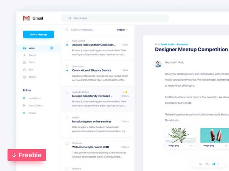 Gmail Redesign Free Adobe XD Template