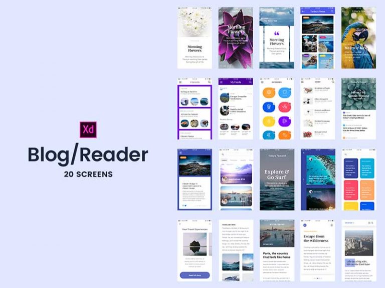 20 Blog and Reader Screens for Adobe XD