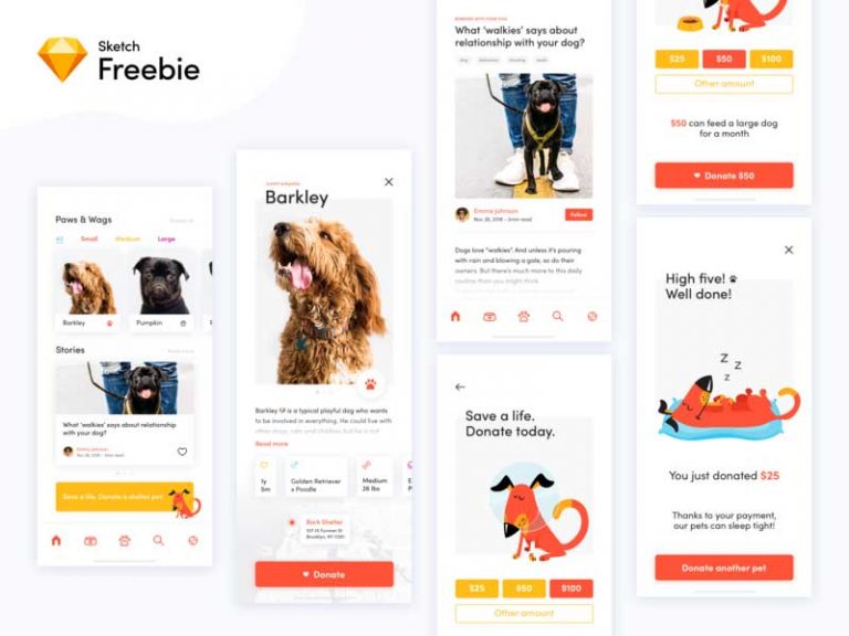 Dog Donation Free App Concept for Sketch