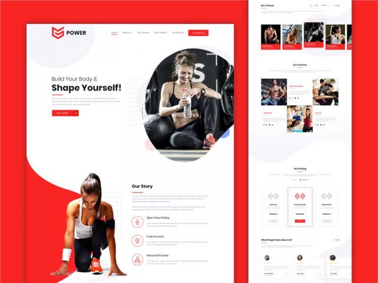 Fitness Website Free XD Template