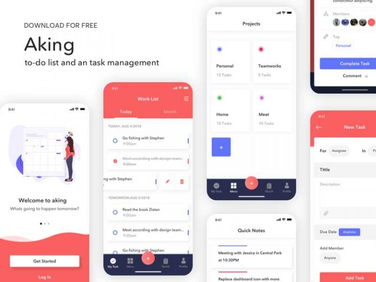 Free Aking To-Do List App UI Kit for Sketch