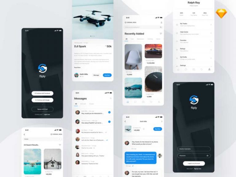 Free Buy Sell Marketplace App UI for Sketch