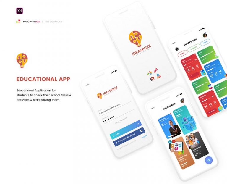 Free Educational App Design UI Kit