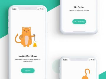 Free Empty Mobile PSD Screens with Cats