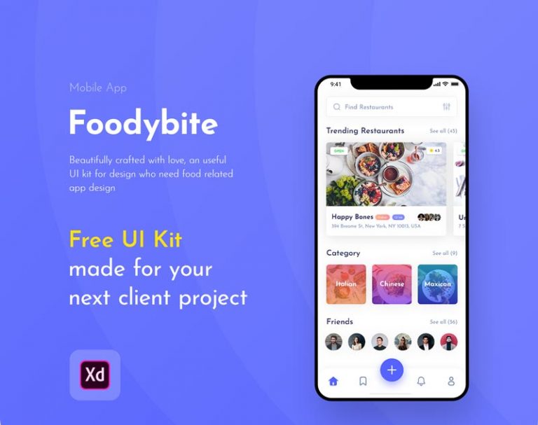 Free Foodybite UI Kit for Adobe XD