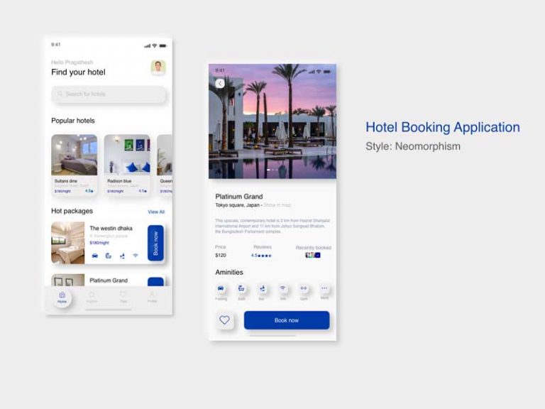 Free Neomorphism Hotel Booking App UI Kit