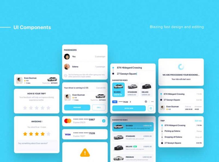 Free Taxi Booking UI Components for Sketch