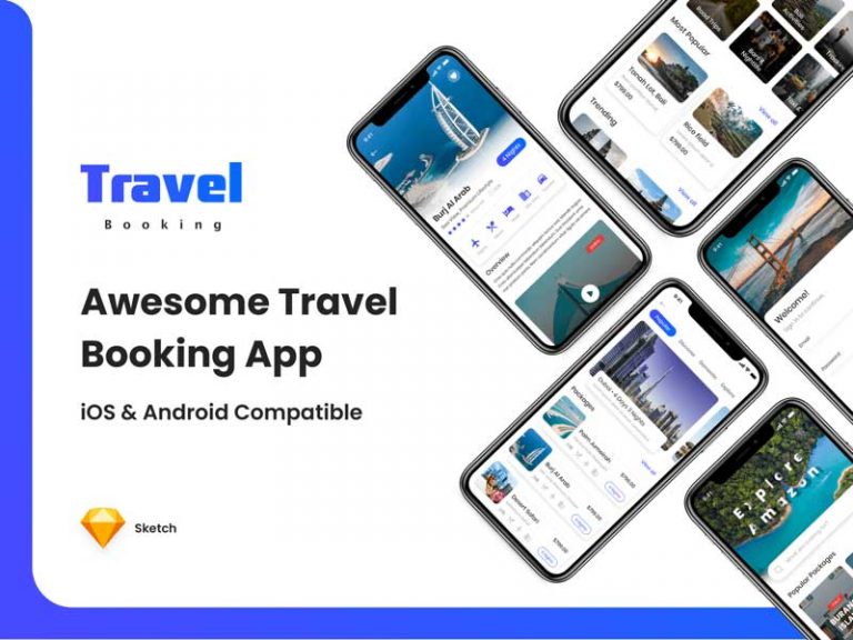 Free Travel Booking App UI Kit for Sketch