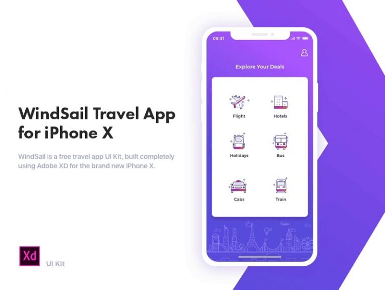 Free Windsail Travel App UI for Adobe XD