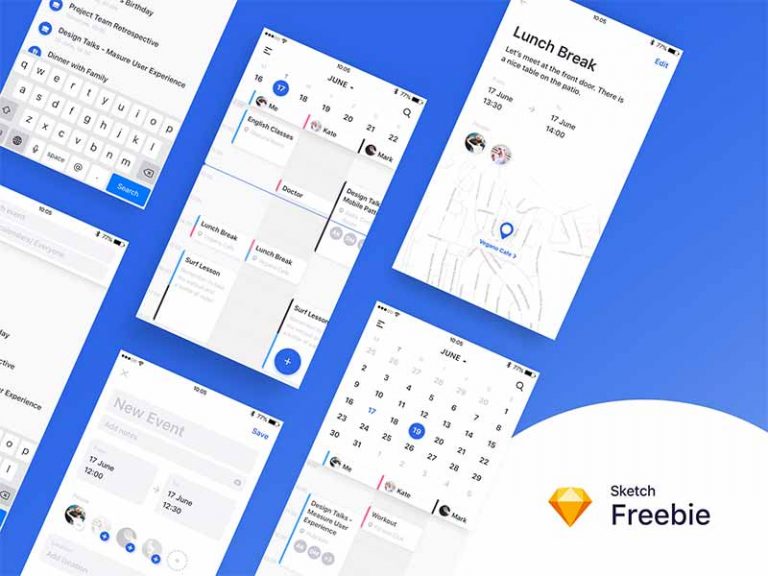Friends Calendar Free App UI Design Free Sketch Resources Freebiefy