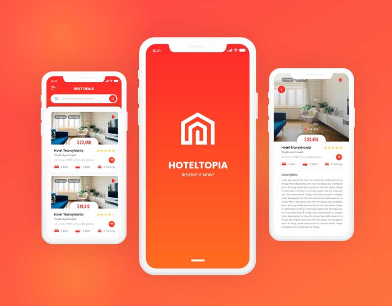 Download Download the Hotel Topia - Free Adobe XD Mobile App UI Design | Freebiefy