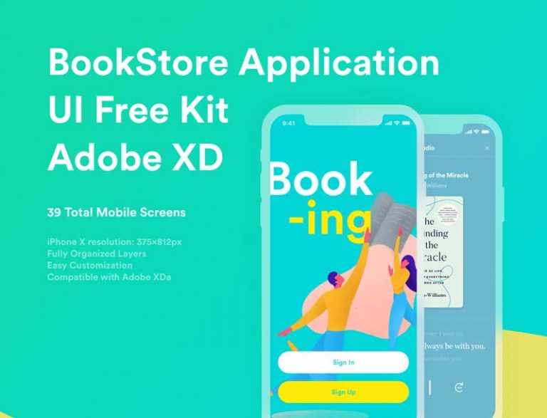 Free BookStore Application UI Kit for XD
