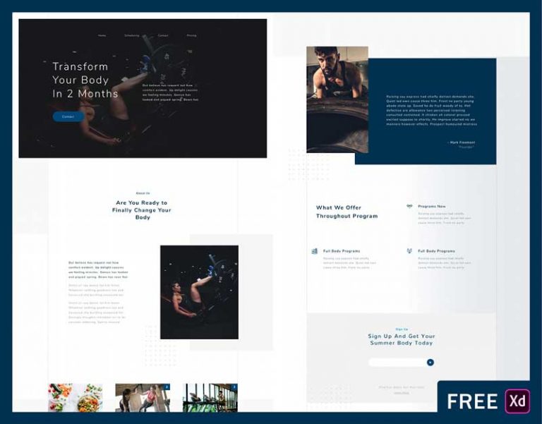 Free Gym Workout Website XD Template