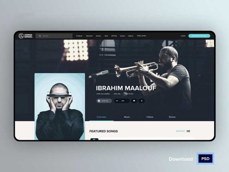 Free Music Artist Profile Page PSD Template