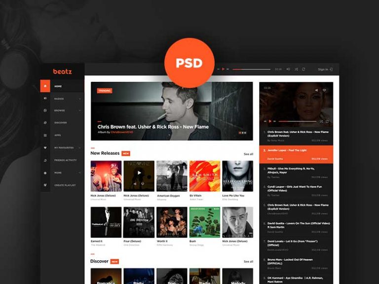 Free Online Music Website PSD Template