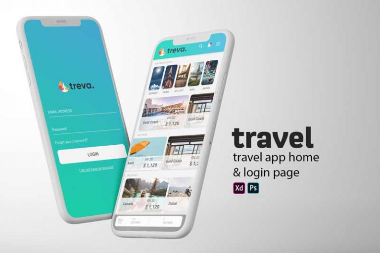 Free Travel App Home & Login Page Design