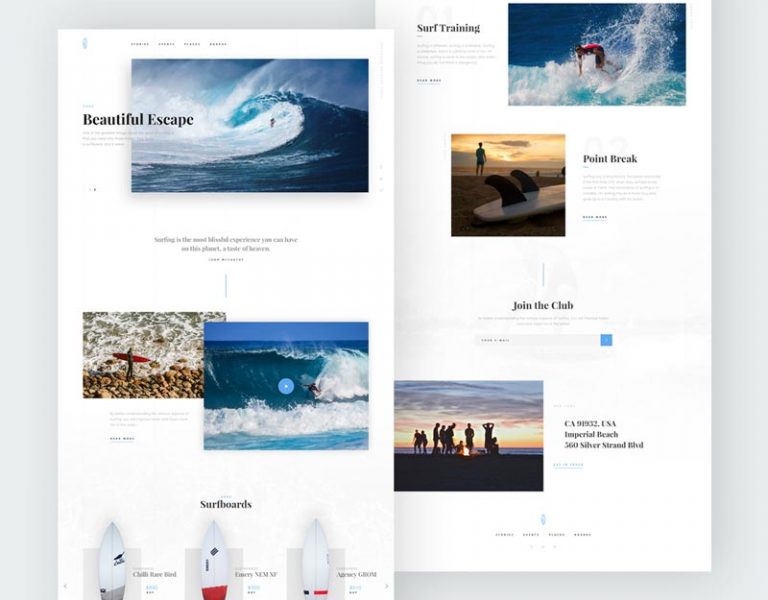 Surfing Club Website Free PSD Template