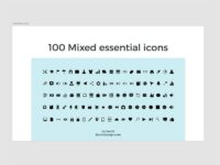 Free 100 Mixed Essential Icons for Adobe XD