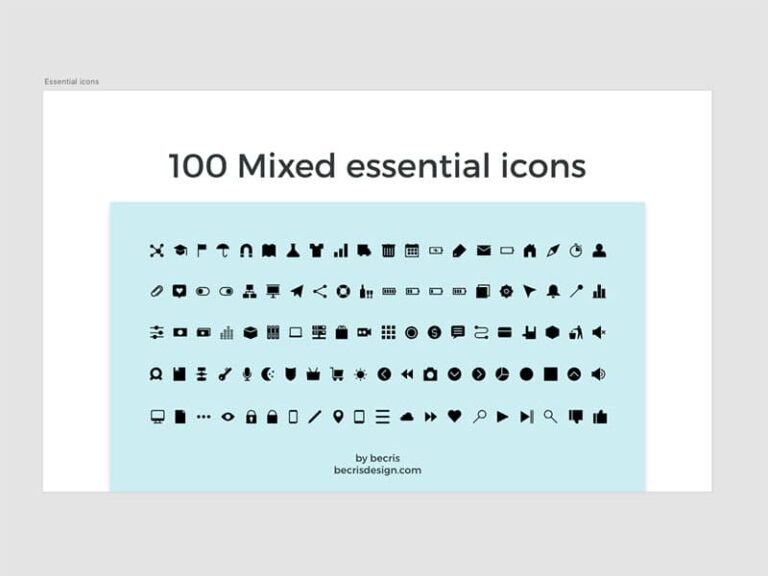 Free 100 Mixed Essential Icons for Adobe XD