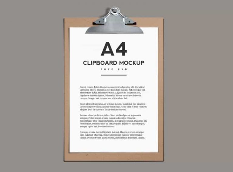 Free A4 Paper Clipboard Mockup