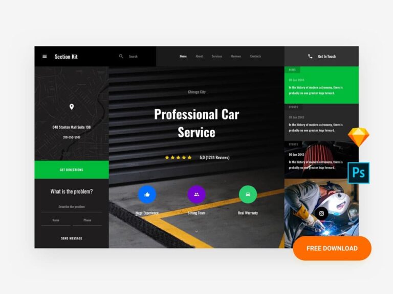 Free Car Service Website UI Template