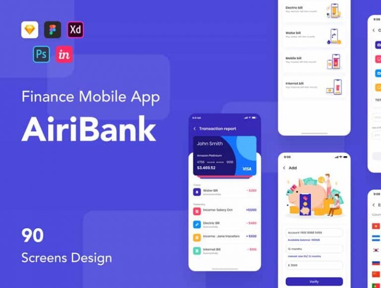 Free Mobile Banking App UI Kit for Sketch