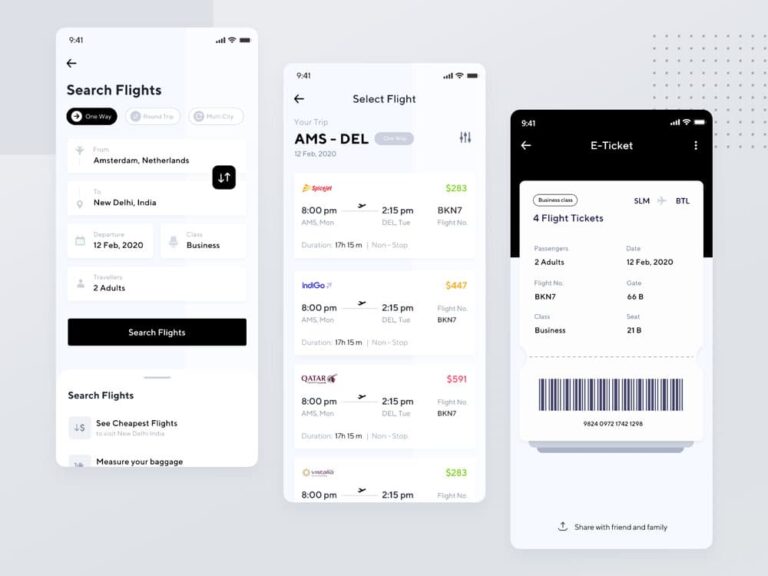 Free Mobile Flight Booking App UI for XD