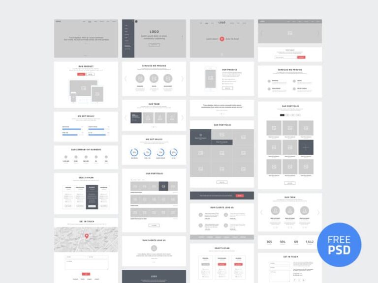 Free One Page Website PSD Wireframes