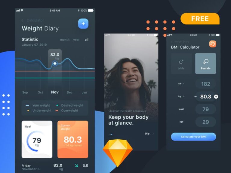 Free BMI Calculator Mobile App UI Template