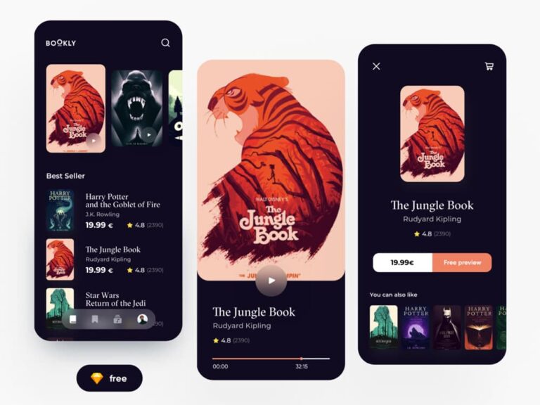 Free E-Book App UI Template