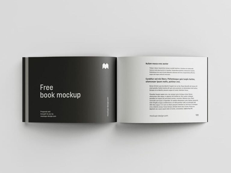 Free Horizontal Hardcover Book PSD Mockup