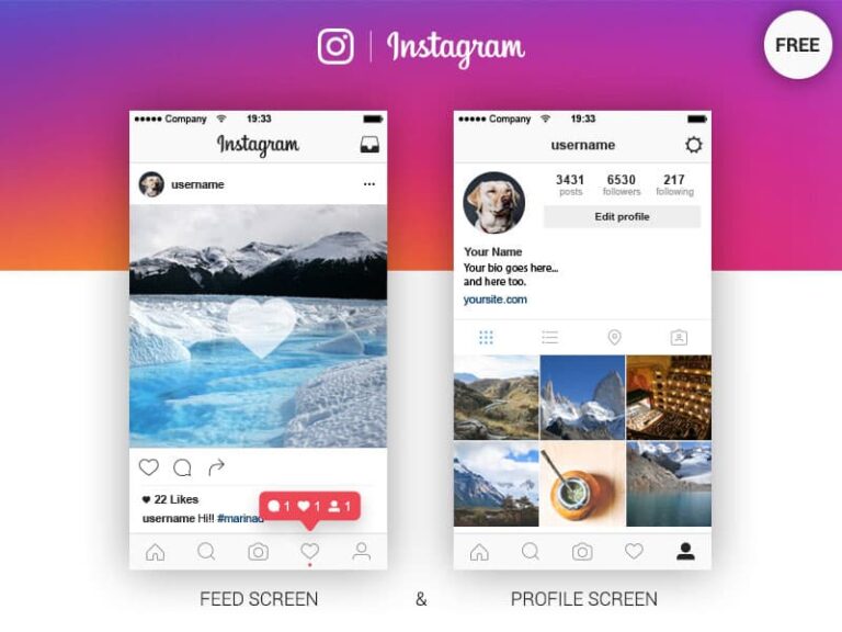 Free Instagram Feed & Profile Screen UI Mockup