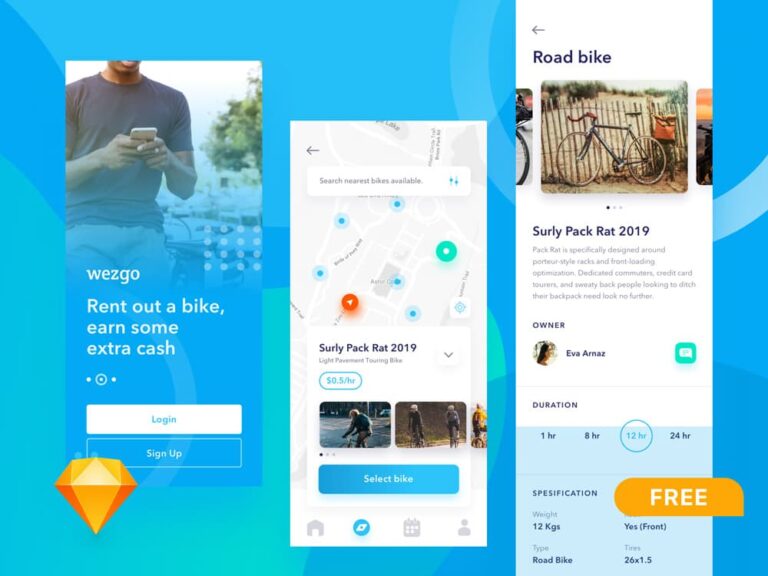 Free Mobile Bike Sharing App UI Kit