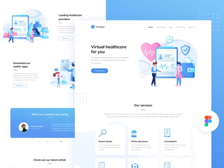 Free Health Care Startup Landing Page for Figma