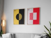 Free Hanging Posters Living Room Mockup