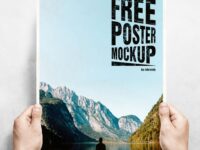 Free Man Holding Poster PSD Mockup