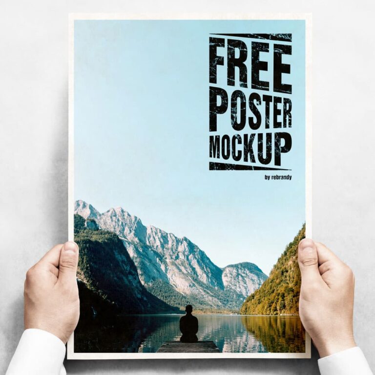 Free Man Holding Poster PSD Mockup
