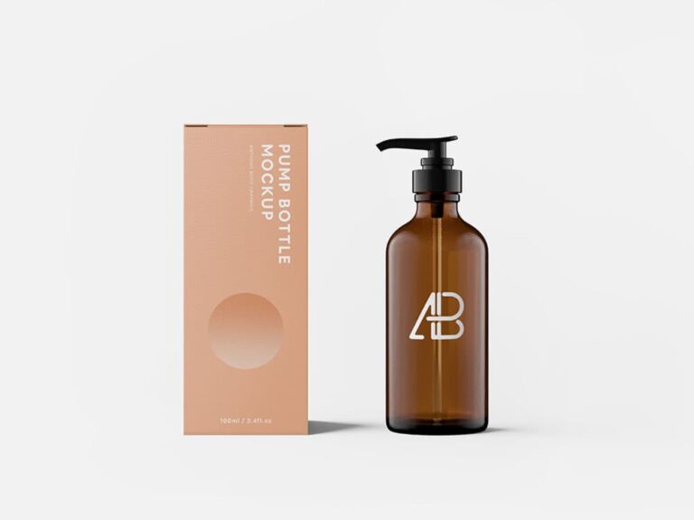 Free Pump Bottle With Packaging Mockup