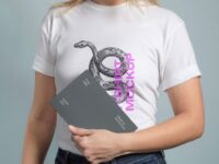 Free T-Shirt with Notebook Mockup