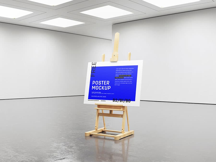 Download Poster Gallery Easel Mockup | Free Mockups | Freebiefy.com