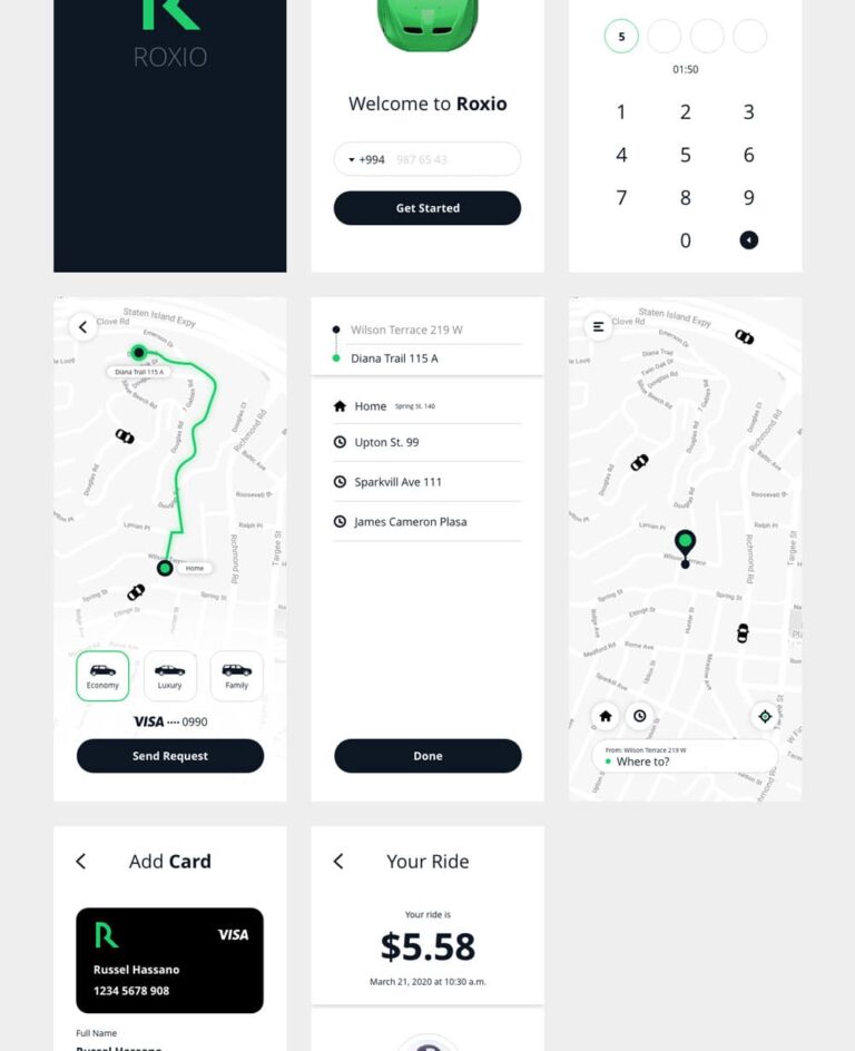 Free Clean Taxi App for Adobe XD