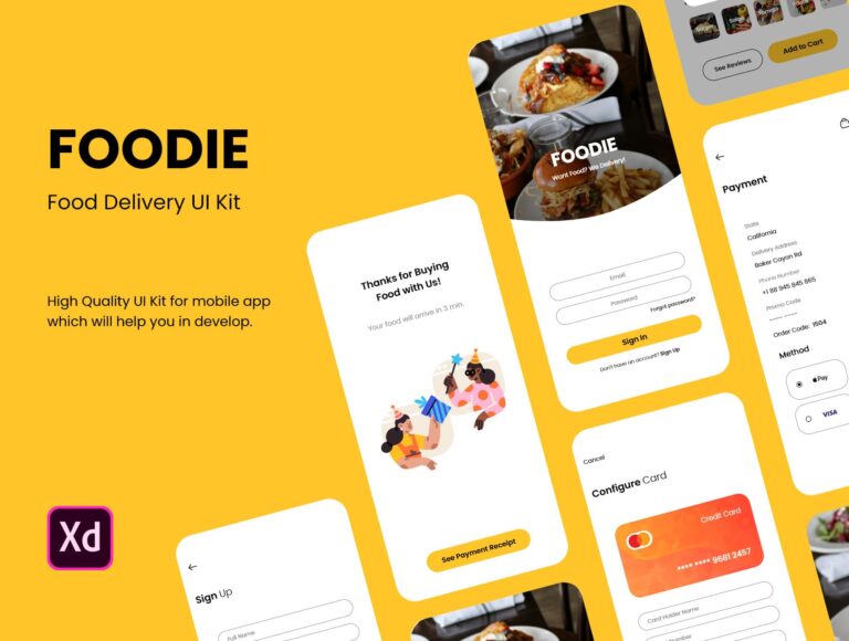 Free Foodiie Mobile App UI Kit