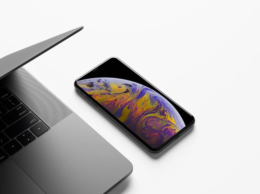 Download Free iPhone next to Macbook Mockup | Free Download | Freebiefy