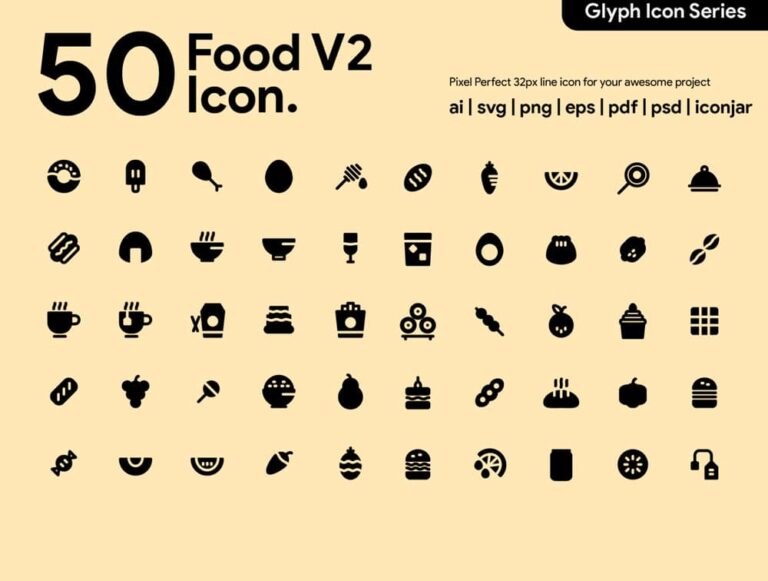 Free 50 Food Glyph Icons