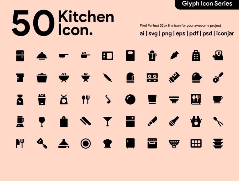 Free 50 Kitchen Glyph Icons