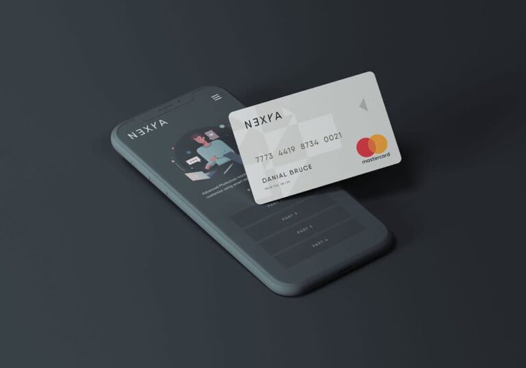 Free Cell Phone with Credit Card PSD Mockup