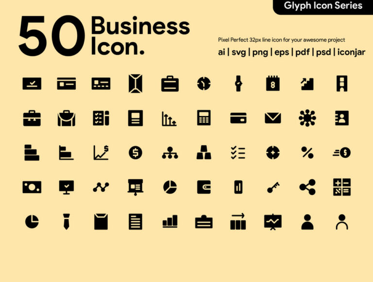 Free 50 Business Glyph Icons
