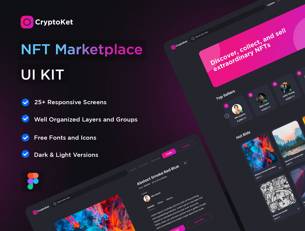 Free NFT Crypto Marketplace UI Kit | Free UI Kit Downloads